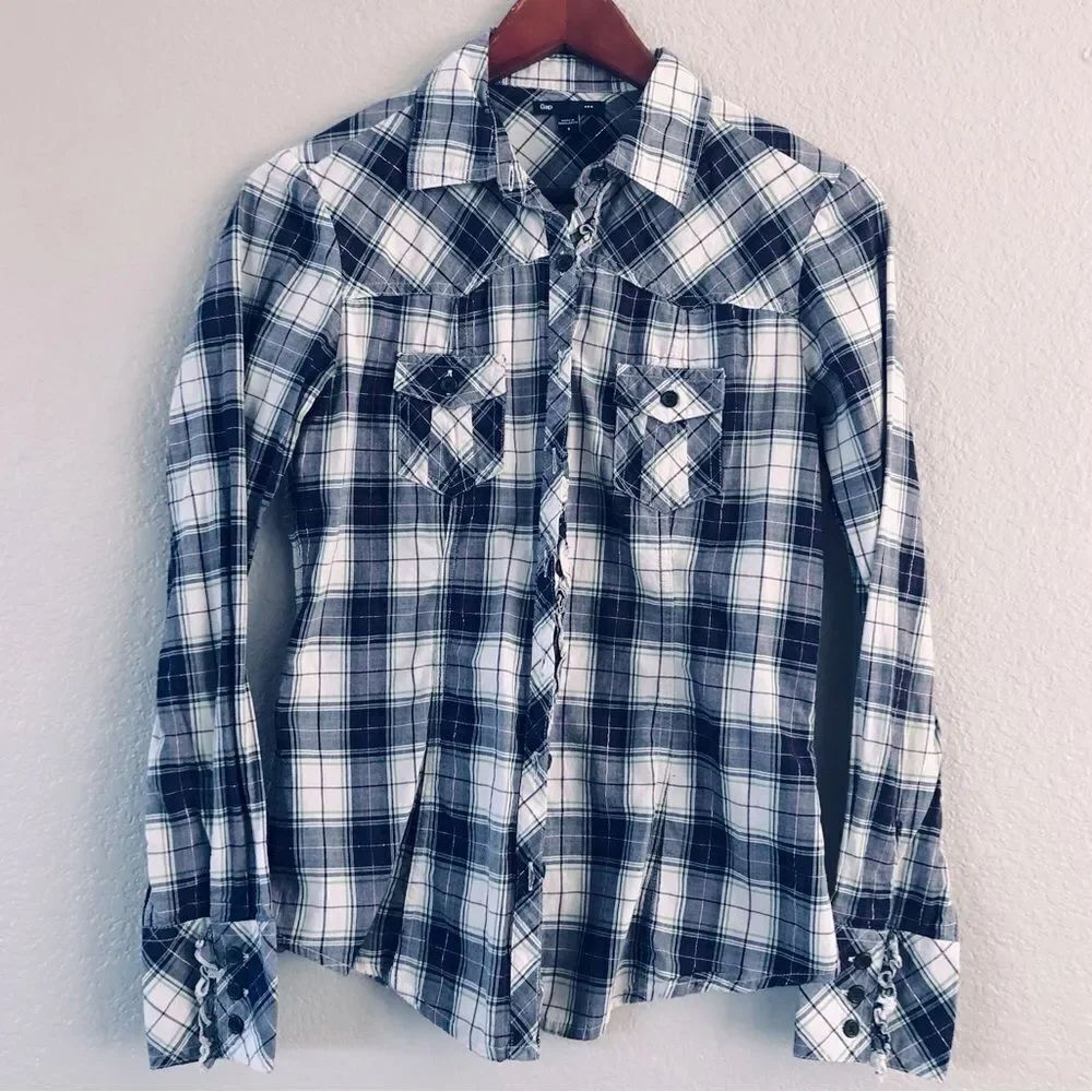 Gap Purple Metallic Plaid Button Down Shirt S